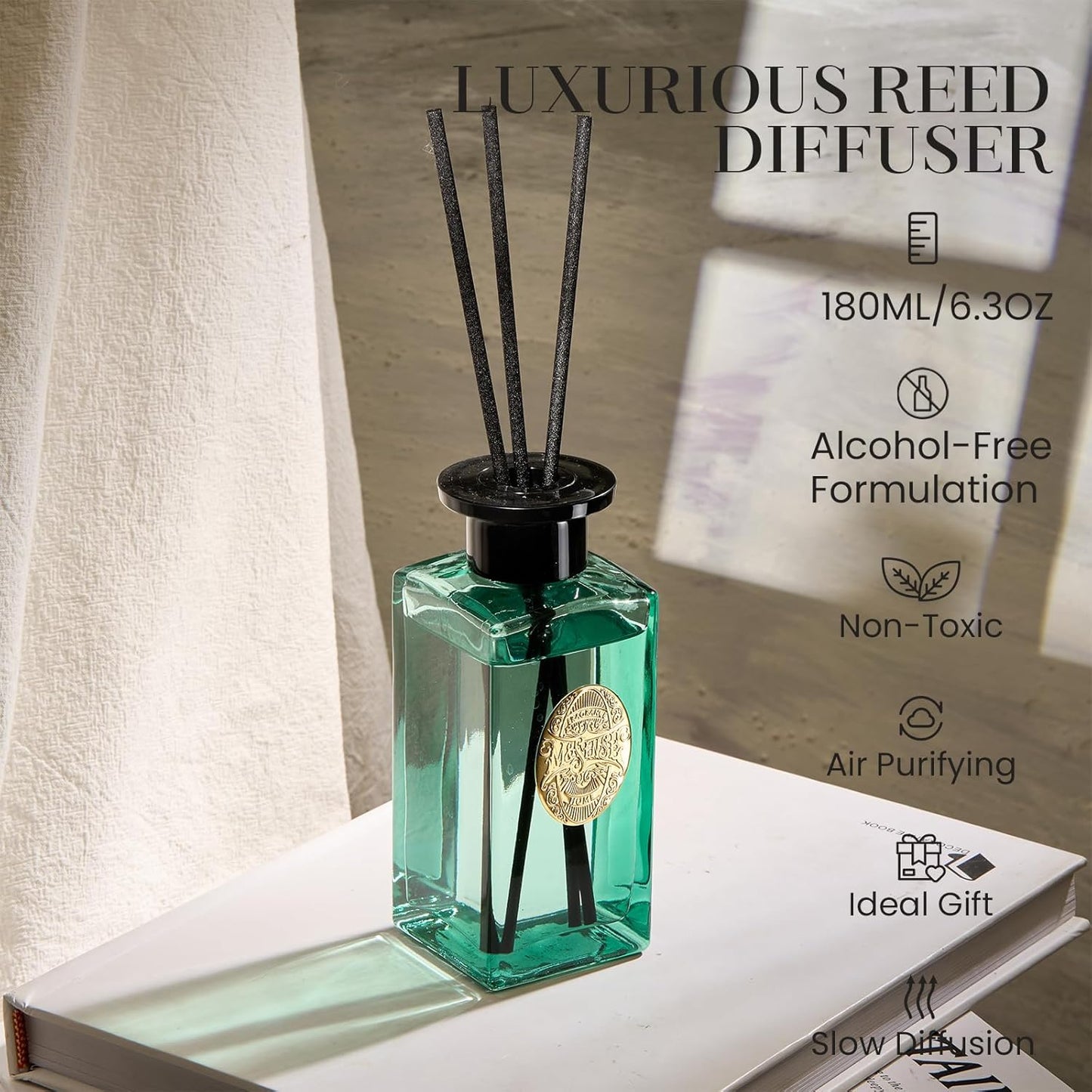 M&SENSE 6.3 oz Large Reed Diffuser Set | Lime+Basil Scent Oil Diffuser with Sticks | Hotel Collection Non-Toxic Home Fragrance |for Bedroom Bathroom Living Room - Colors A