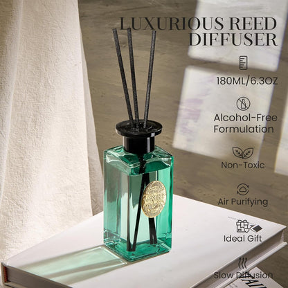 M&SENSE 6.3 oz Large Reed Diffuser Set | Lime+Basil Scent Oil Diffuser with Sticks | Hotel Collection Non-Toxic Home Fragrance |for Bedroom Bathroom Living Room - Colors A