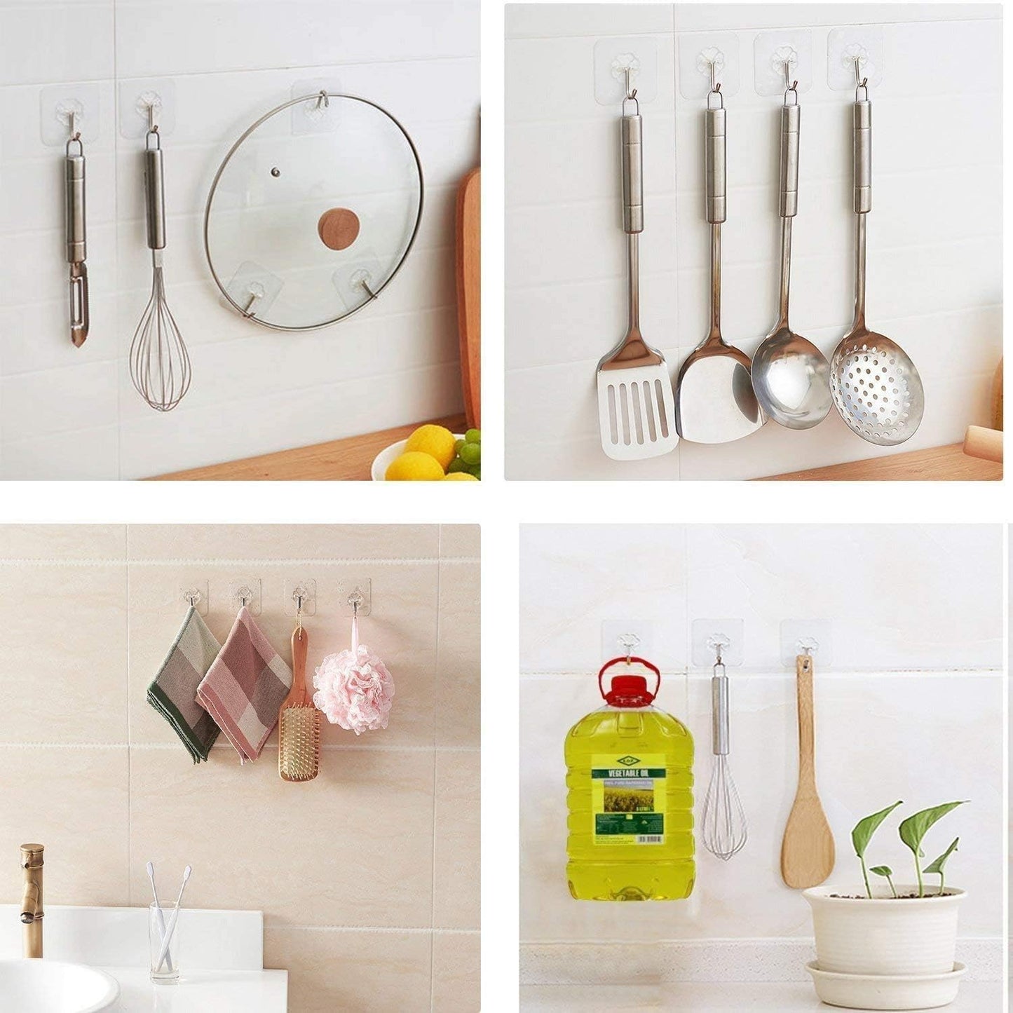 Adhesive Hooks Wall Hooks 44 lb/ 20 kg(Max), Heavy Duty Coat Hooks Waterproof and Oilproof Seamless Hooks, Reusable Hooks for Hanging Bathroom Kitchen