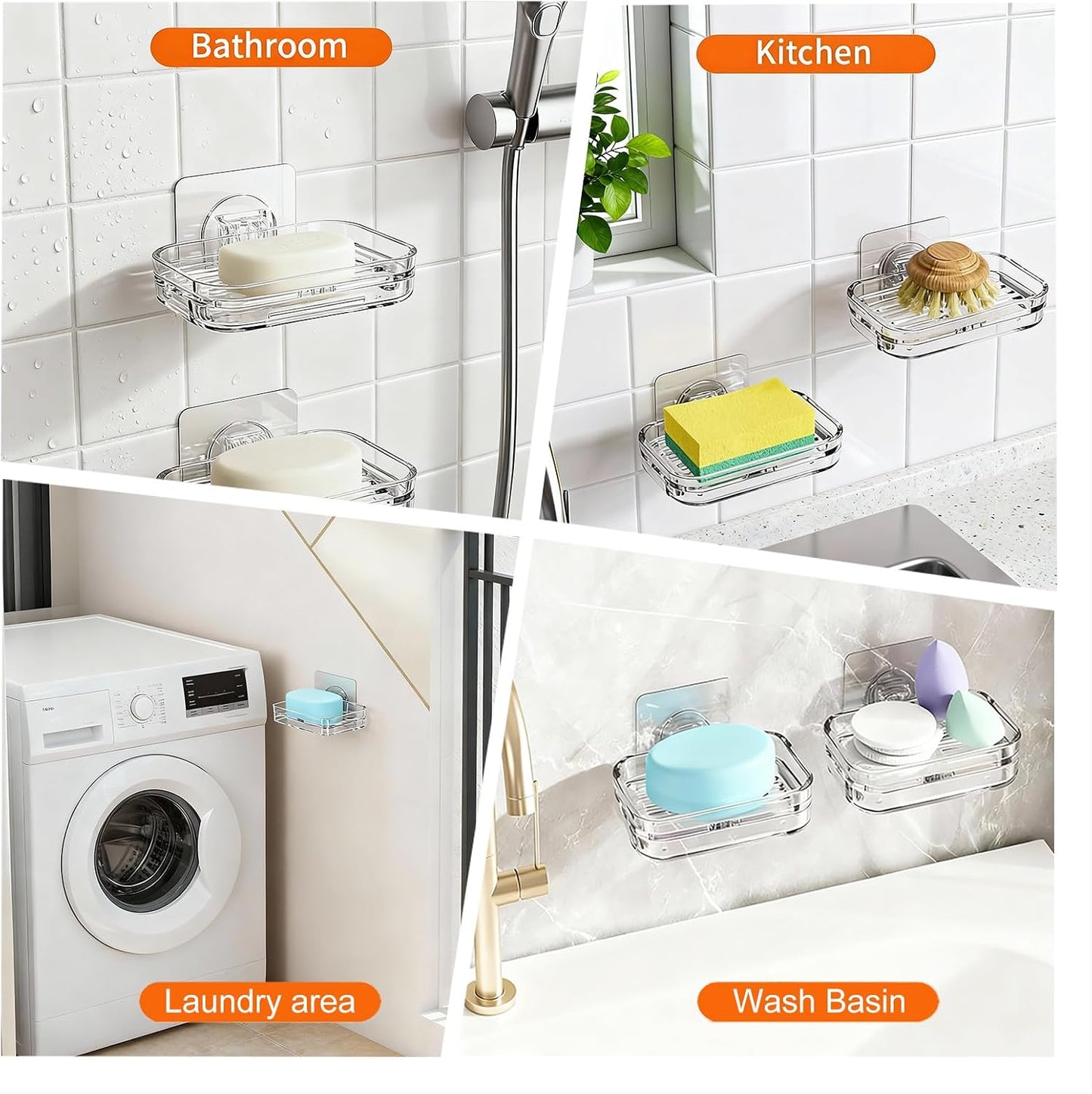 Soap Dish for Shower Clear Soap Holder Pull-Out Water Tray No Drilling Required Strong Fixation for Rv Bathroom and Kitchen Easy（1 Pack）