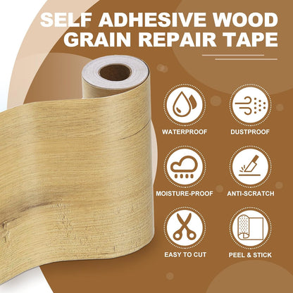 PATIKIL Self Adhesive Wood Grain Repair Tape 33'x 3", Multi-Use Realistic Wood Grain Repair Patch for Furniture Floor Door Table Chair Windows Handicraft DIY, Yellow Teak