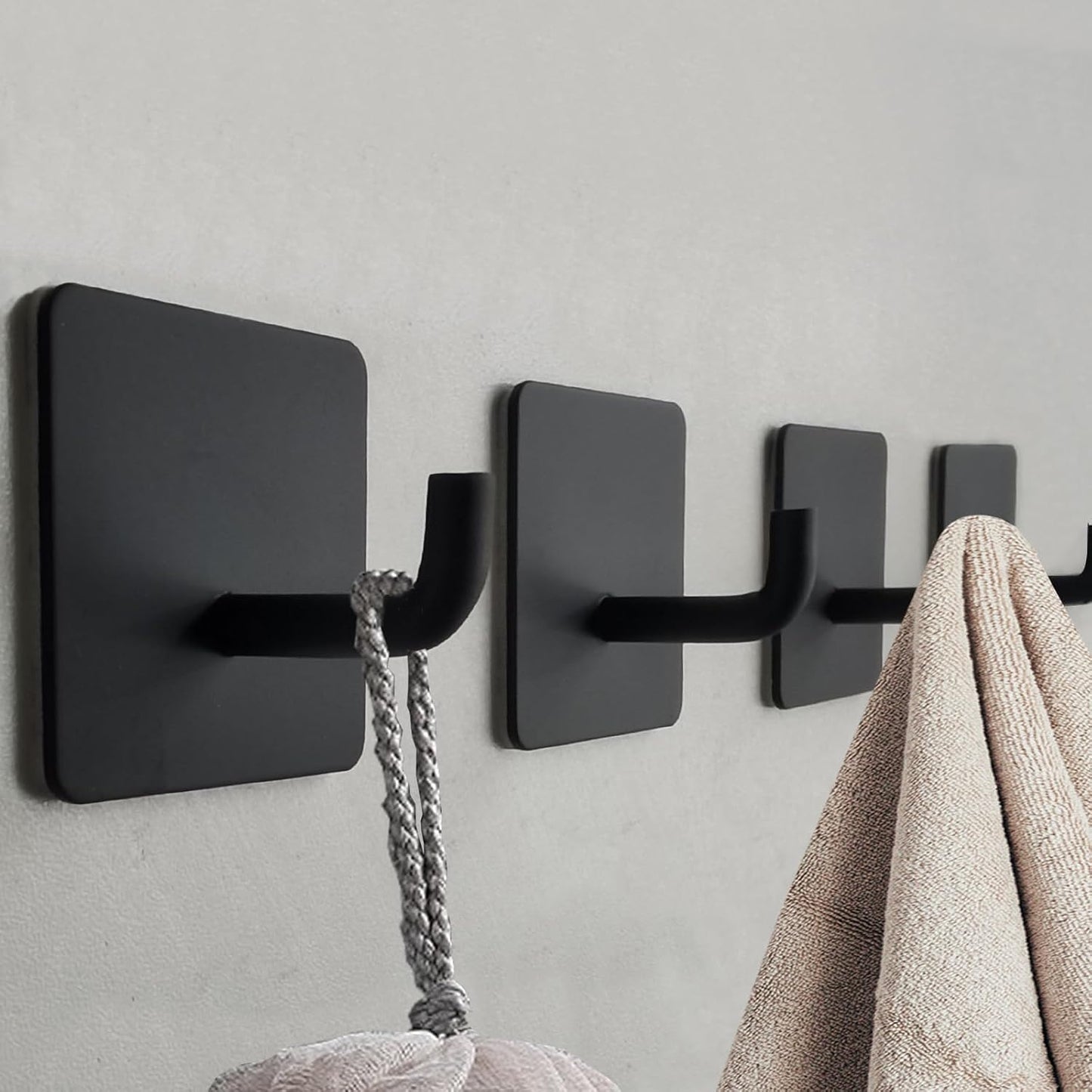 Adhesive Hooks Heavy Duty 8 Pack Stainless Steel Wall Hooks No Drill, Waterproof Bathroom Towel Hooks, Removable Sticky Hooks for Kitchen Shower Door Bedroom – 15 lbs Max, Matte Black
