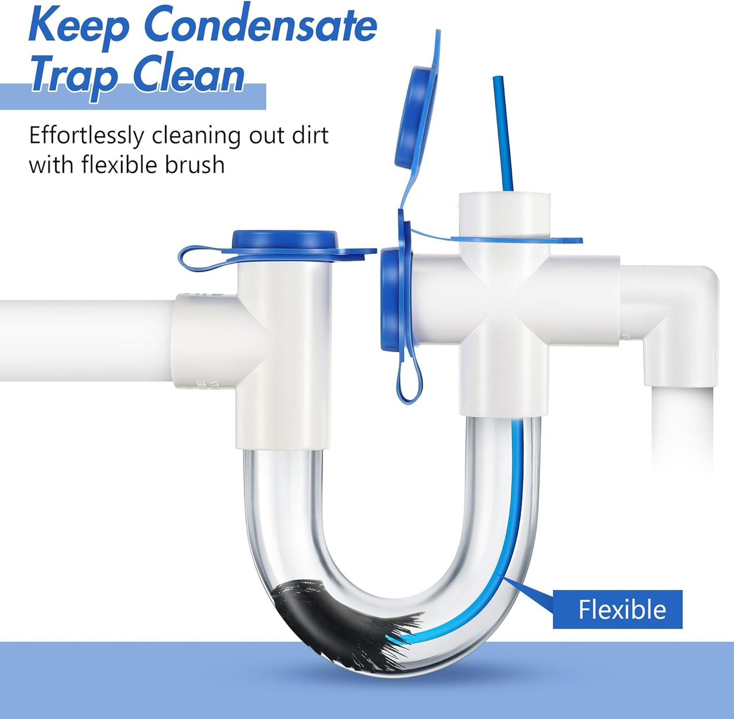 3 Pcs Condensate Trap Flexible Drain Brush, 48 Inch AC Drain Line Cleaning Brush for AC & HAVC Condensate P Trap, Black