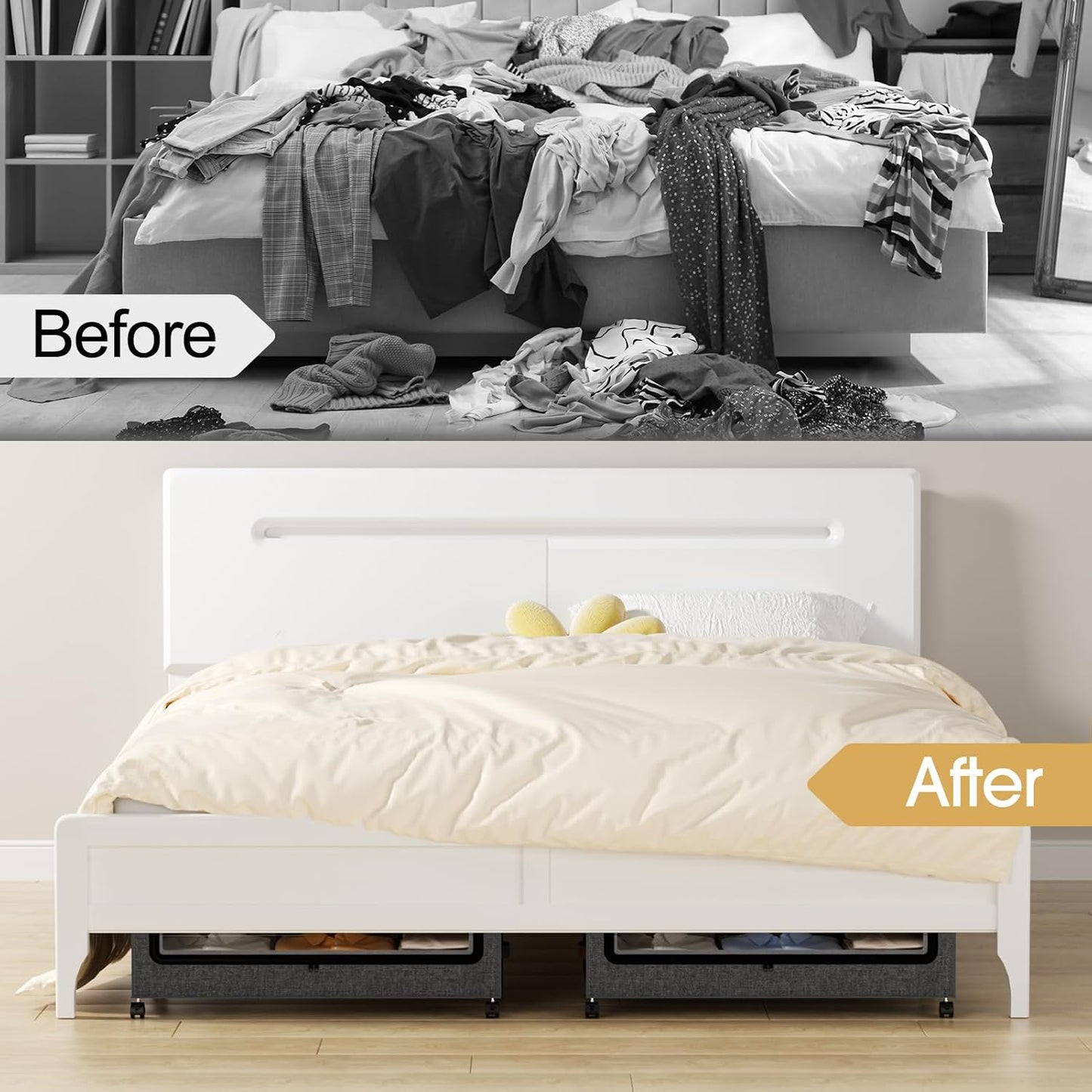 Yecaye Under Bed Storage with Wheels, 2 Pack Under the Bed Storage Containers with Lids & Label, XXL 60L Rolling Underbed Storage Drawers for Clothes, Blankets, Shoes, Black