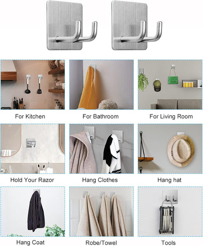 Yikla Adhesive Hooks, Bathroom Wall Towel Hooks, Black Stick Shower Razor Holder, Stainless Steel Door Hangers for Coat Loofah Robes Self Adhesive Organizer for Kitchen