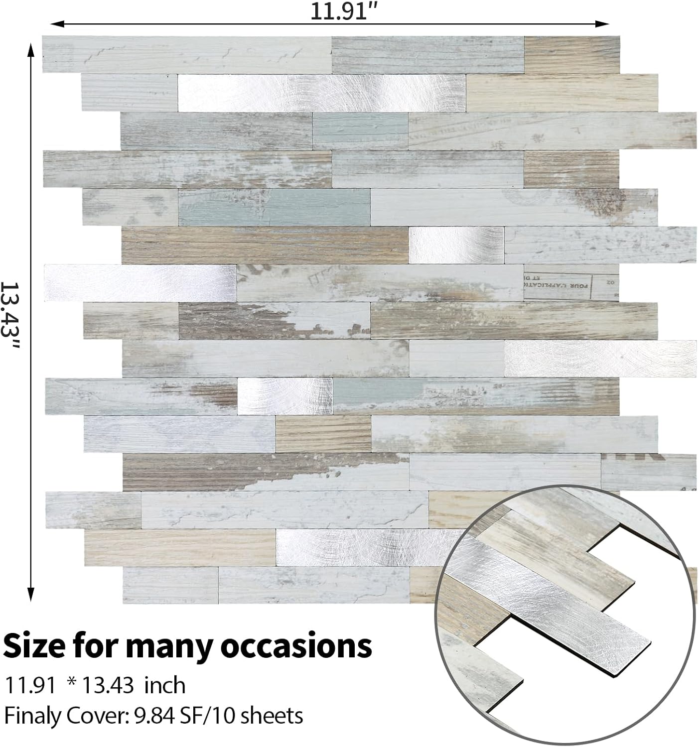 Yipscazo 2026 New Upgrade 11.34" X 11.57" Peel and Stick Backsplash, Stick on Backsplash Tiles for Kitchen, Bathroom, Fireplace (10 Sheets, Beige Rocks + Rose Gold)