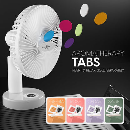 VENTY Portable Clip Fan - Rechargeable 10-Hour Battery Portable Fan - 360° Rotation & 90° Tilt - Stroller, Desk or Bedside - Aromatherapy & LED Light - USB-C cable & Carrying Pouch