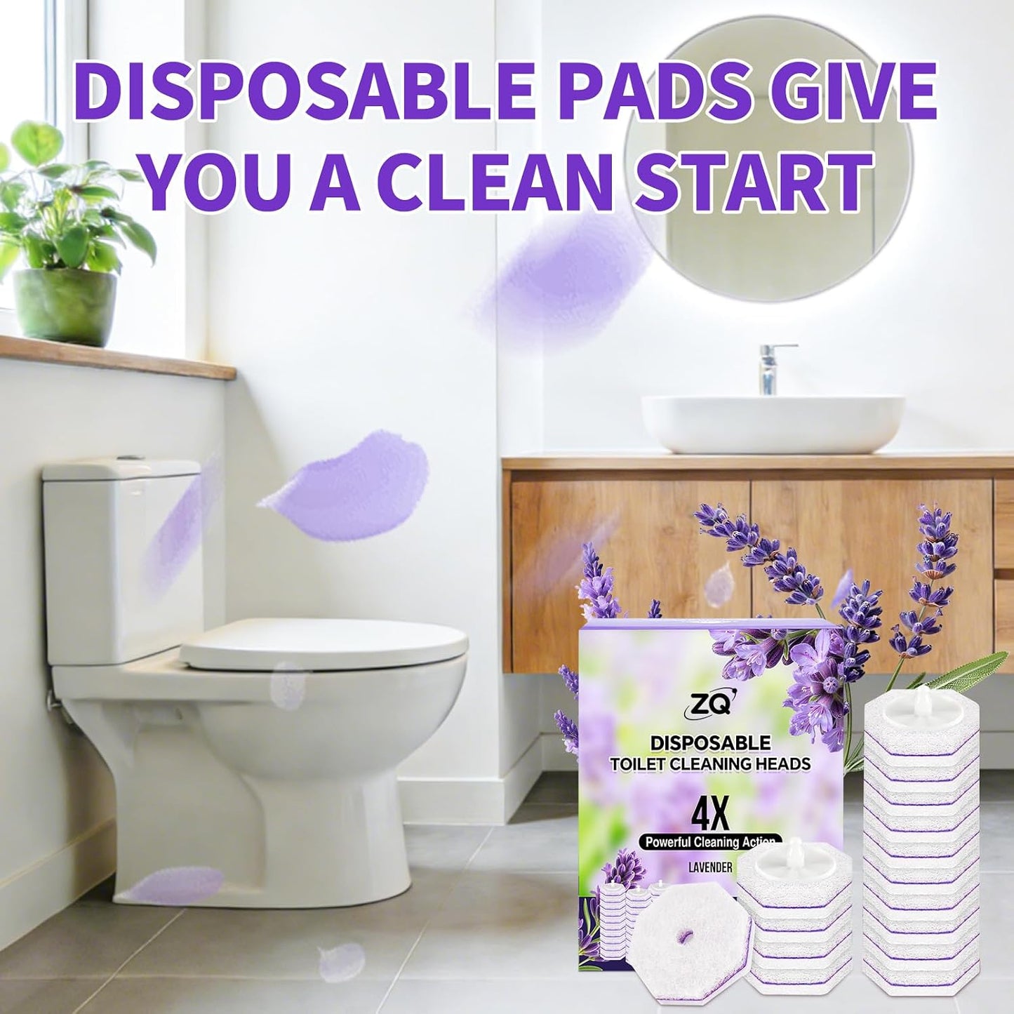 Toilet Bowl Wand Refills for Clorox, Toilet Cleaner Refills,100 Count | Compatible with Clorox Toilet System, Pre-Loaded Cleaner, 3-Layer Scrub Pads, 4X Cleaning Power , Lemon Lavender Scent