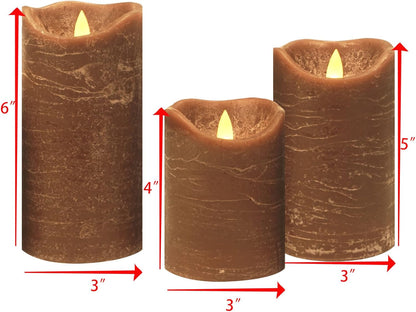 Battery Operated Flameless Candles with Remote Timer Real Wax Realistic Bright Flicker Flickering Electric Electronic LED Pillar Lights Home Wedding Party Decorations Set of 3 Rustic Texture Gray Grey