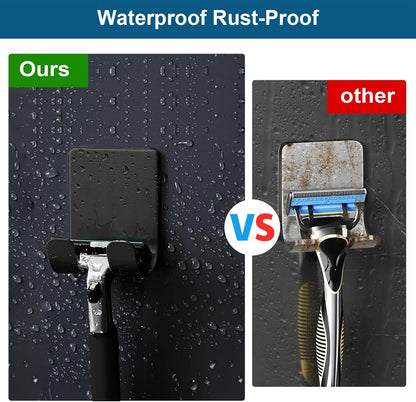 Diesisa Razor Holder for Shower + Adhesive Wall Hooks, Premium 304 Stainless Steel Shower Razor Holder with Heavy Duty Waterproof Sticky Hooks for Hanging Towels, Coat, hat (2+2 Pack)
