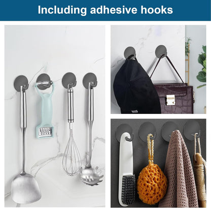 Diesisa Razor Holder for Shower + Adhesive Wall Hooks, Premium 304 Stainless Steel Shower Razor Holder with Heavy Duty Waterproof Sticky Hooks for Hanging Towels, Coat, hat (2+2 Pack)