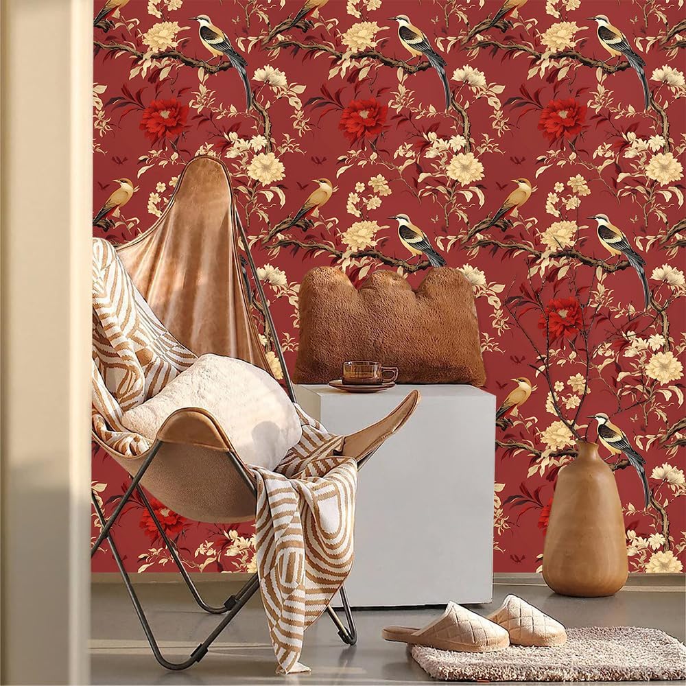 MuralPeel Dark Blue/Yellow Leaf Floral Peel and Stick Wallpaper Vintage Easy Peel Off Self Adhesive Removable Stick on Wall Paper for Kitchen Cabinet Renter Friendly