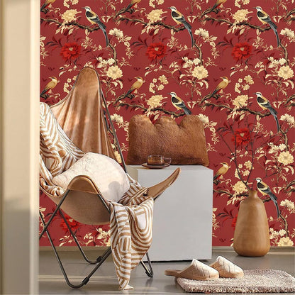 MuralPeel Dark Blue/Yellow Leaf Floral Peel and Stick Wallpaper Vintage Easy Peel Off Self Adhesive Removable Stick on Wall Paper for Kitchen Cabinet Renter Friendly