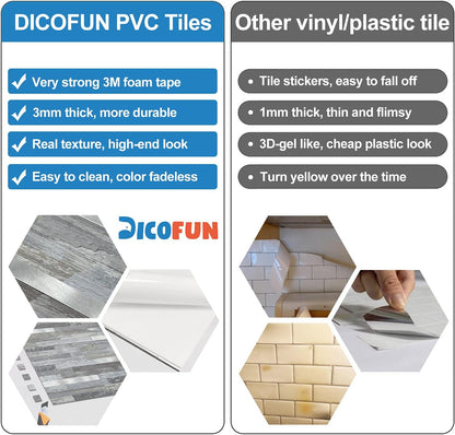 DICOFUN 10-Sheet Peel and Stick Backsplash Wall Tile, PVC Kitchen Backsplash Peel and Stick in Sandstone, 9.4 sq.ft