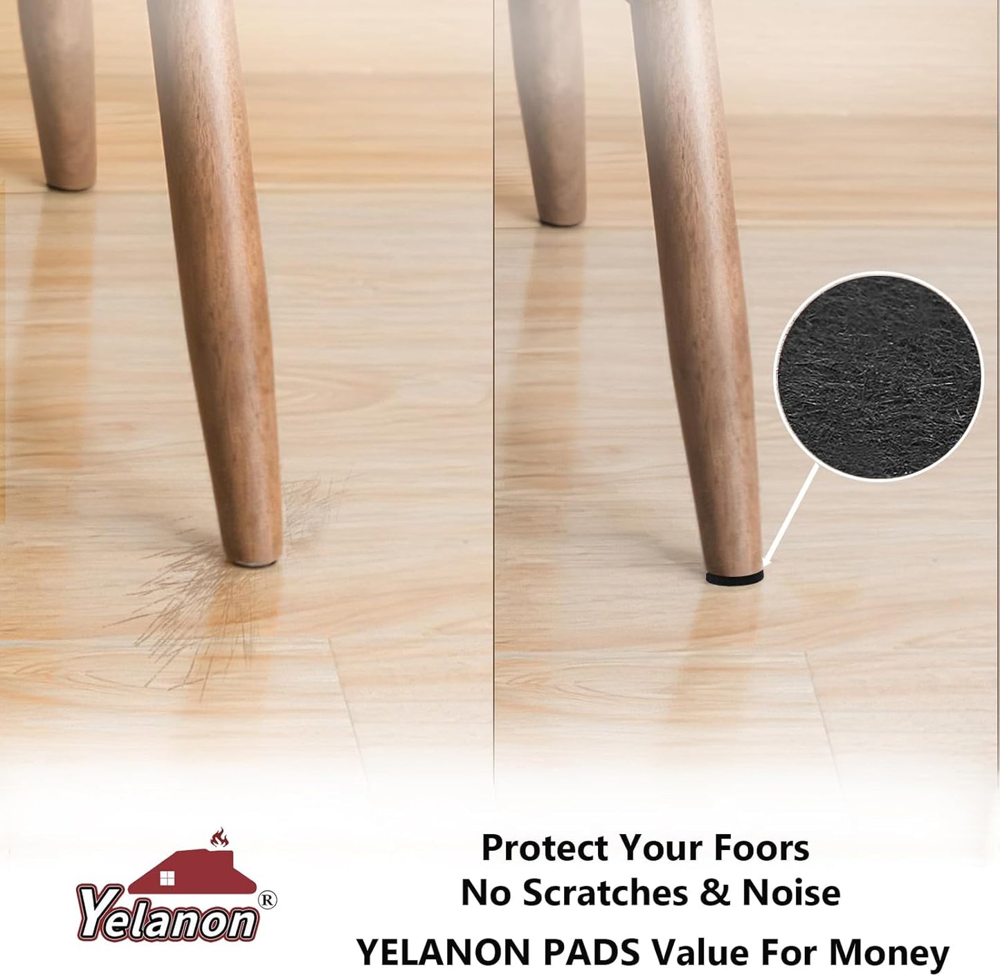 Yelanon Felt Furniture Pads for Hardwood Floors -36 Pcs 2" Premium Floor Protectors for Furniture, Felt Pads for Chair Legs, Black