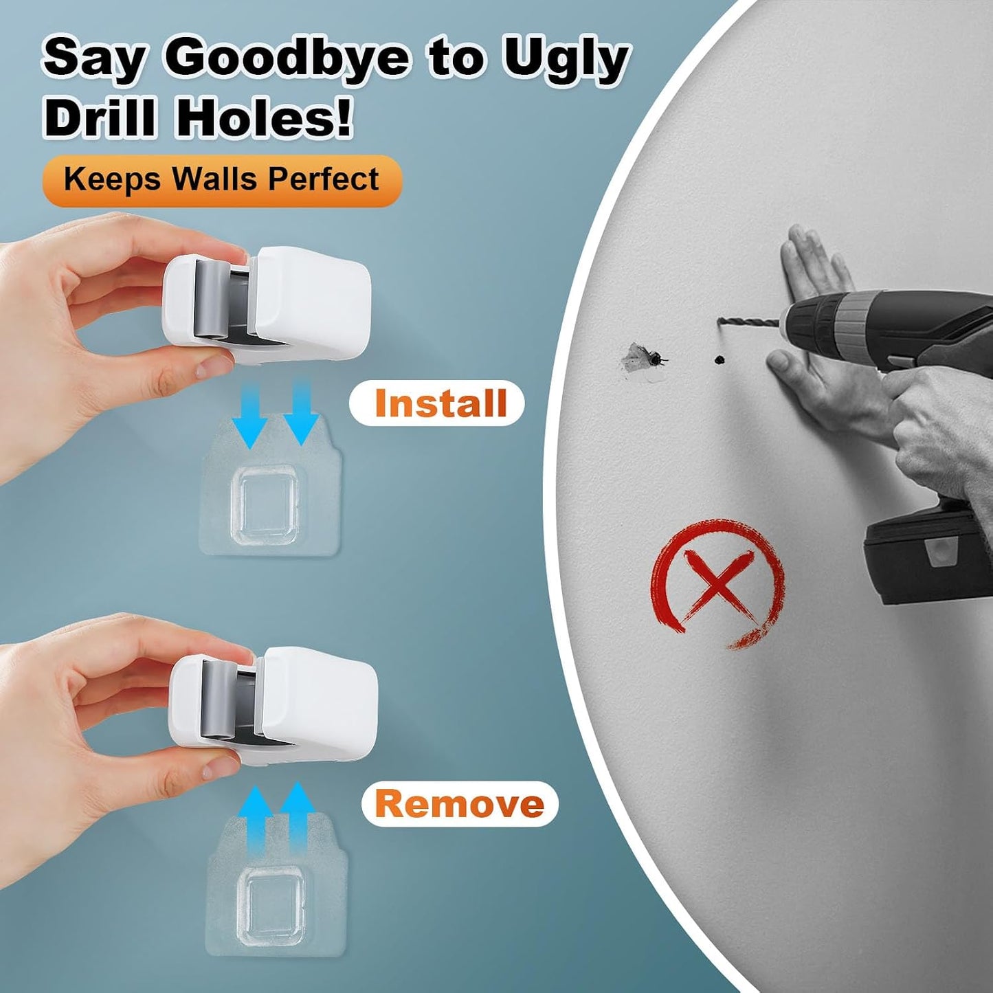 funest 6 Pack Mop and Broom Holder Wall Mount, No Drill Needed Self Adhesive, Non-Slip Mop Grippers for Tile Walls - Kitchen, Bathroom, Garage（White）