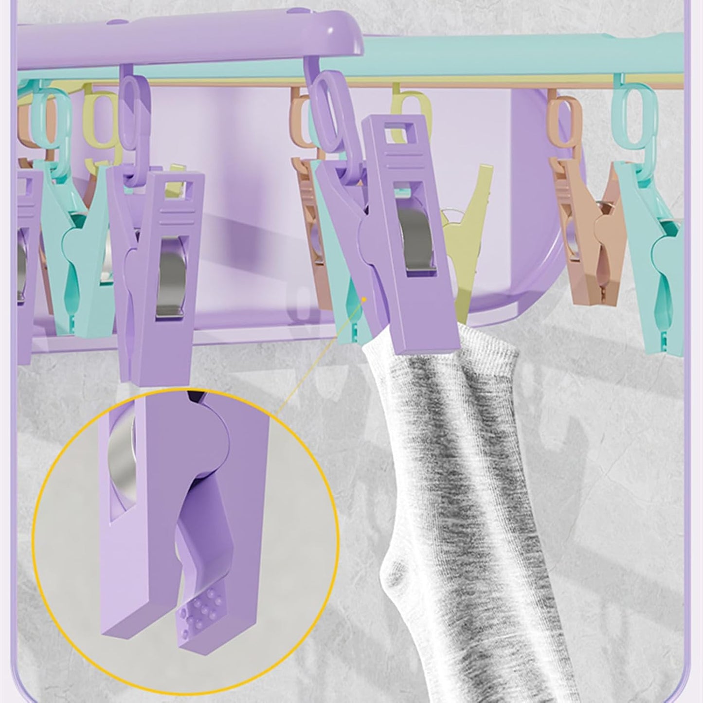 Wall Mounted Clothes Hanger Rack Socks Gloves Towels Drying Rack Space-Saver Laundry Drying Rack Collapsible with 24 Clips for Laundry Balcony Mudroom Bedroom (Multicolor Rotating)