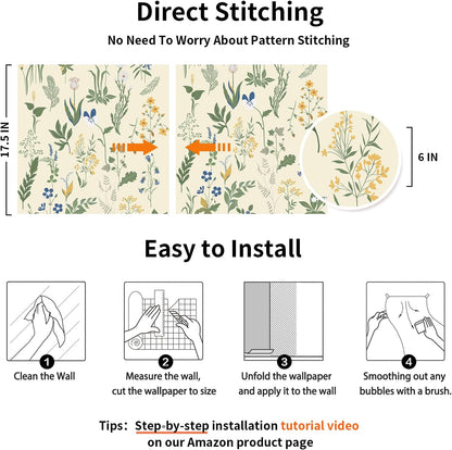 Removable Peel and Stick Wallpaper Boho 17.5 x 118 in Floral for Bedroom Bathroom Easy Peel Off Stick on Wallpaper Contact Paper Renter Friendly Wall Paper