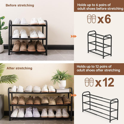 Gonfoam Shoe Rack for Closet, Expandable Shoe Organizer Storage Shelf, Adjustable Metal Free Standing Small Closet Shoe Rack for Entryway, Doorway (2-Tier Black)