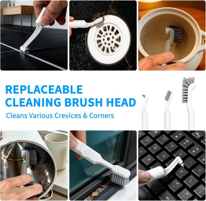 Small Scrub Brush, Hard Bristle Crevice Cleaning Brush Set with 6Pcs Brush Heads & 2Pcs Handles, Multifunctional Grout Scrubber Tools for Kitchen, Bathroom, Sink, Corner, Mug and Blender
