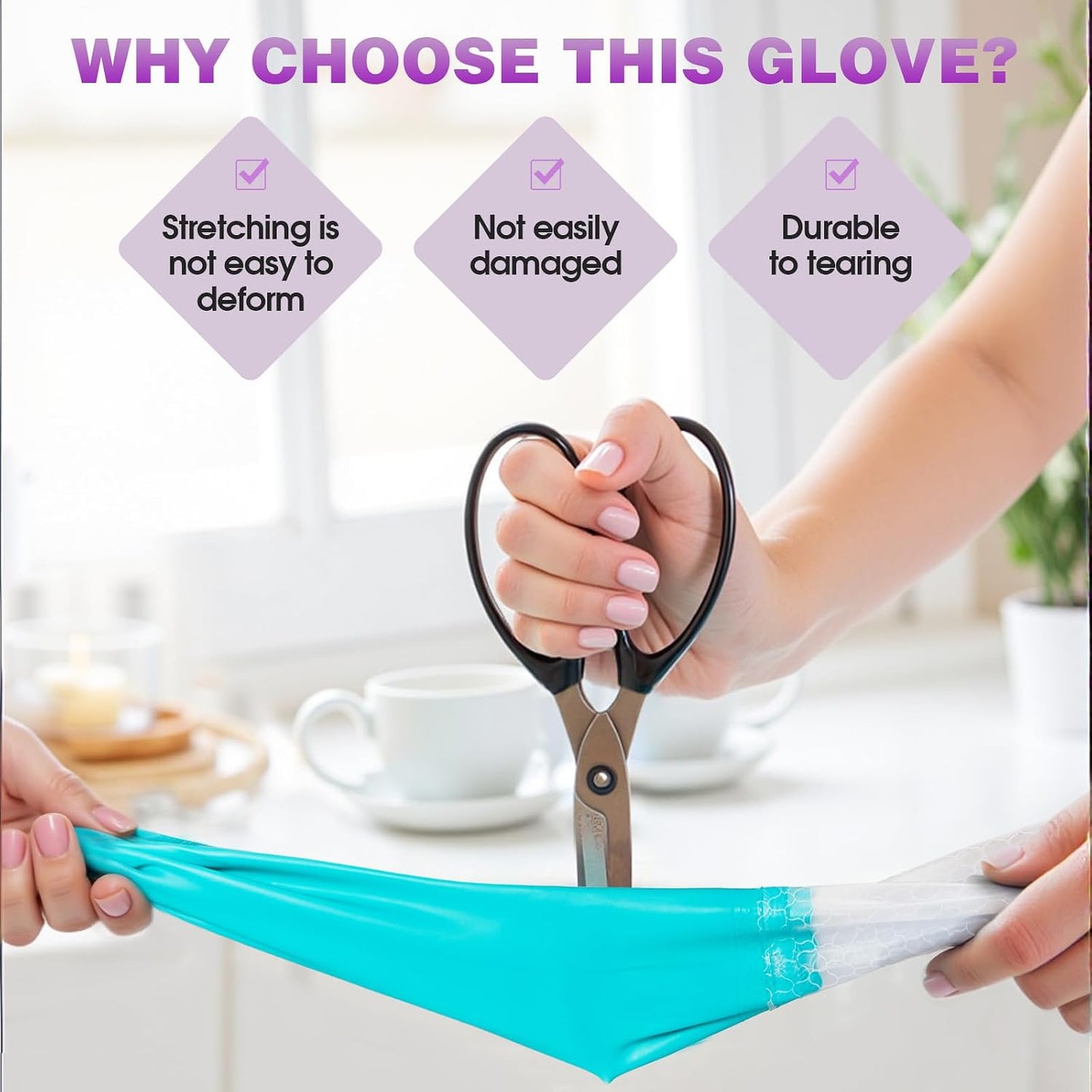 Elgood Reusable Long Sleeve Dishwashing Cleaning Gloves with Latex Free,Cotton Lining,Kitchen Gloves 2 Pairs,Purple+Blue M