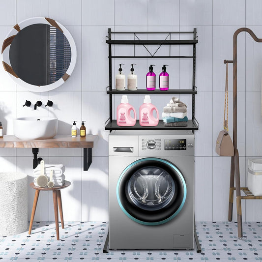 Adjustable Height Laundry Room Shelves for Laundry Room Organization 3 Tiers Laundry Room Organization Shelves Over The Washer and Dryer Storage Shelf (Black, 26.8×18.3×64in)