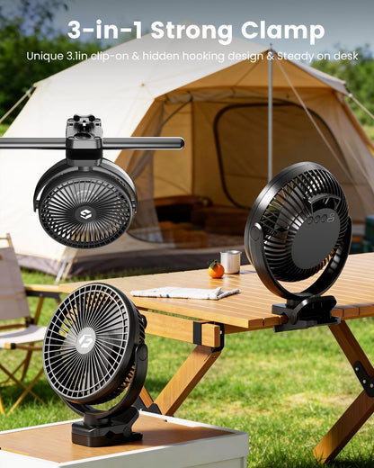 Clip on Fan for Golf Cart, 150H Working Time Portable Rechargeable Fans with LED Timers - 8-Inch Battery Powered Fan for Travel Indoor Desk Tent, Golf Accessories Gifts for Men Dad Him