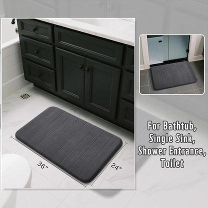 Yimobra Memory Foam Bath Mat, Super Soft Absorbent Bathroom Rug Non Slip, Quick Dry, Machine Washable Floor Carpet for Tub Shower, Home Decor Accessories, 24x17, Grey