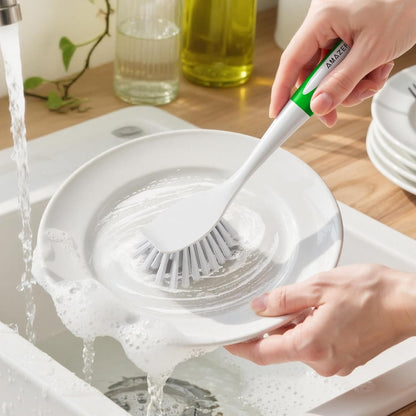 Amazer Dish Brush with Handle, 2 Pack Kitchen Scrub Brushes for Cleaning, Dish Scrubber with Stiff Bristles for Sink, Pots, Pans