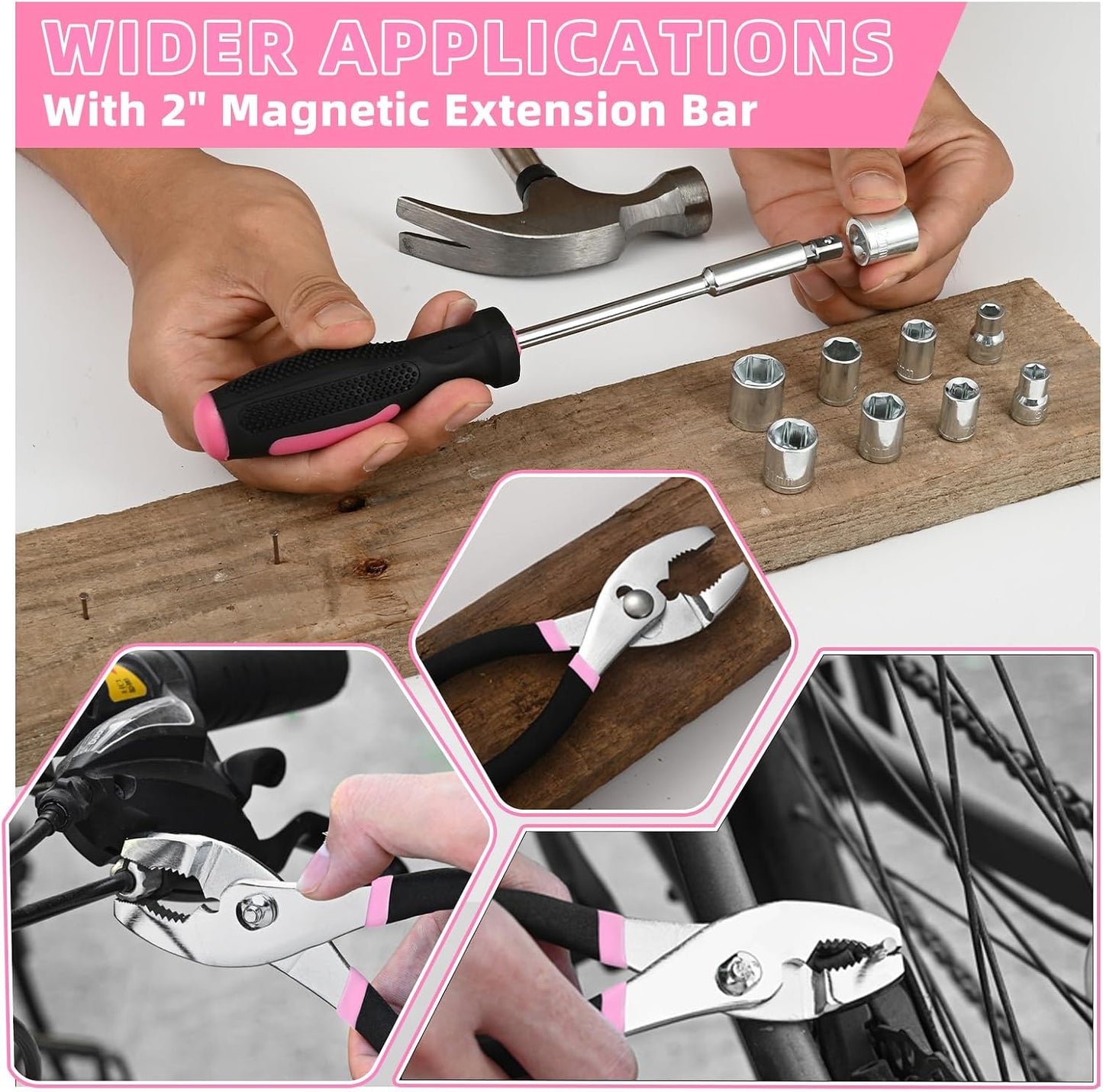 144-Piece General Household Hand Tool Kit with Plastic Toolbox Pink | Basic General Hand Tool Kit, Household Tool Set, for Home Repair, Office & College Dormitory Use, Daily Use for Women