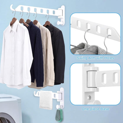 3 Pack Wall Mounted Laundry Drying Rack | 180° Swing Arm Clothes Hanger | Heavy Duty Aluminum Foldable Coat Hook for Bathroom, Closet, Bedroom & Laundry Room, Space Saving (White)