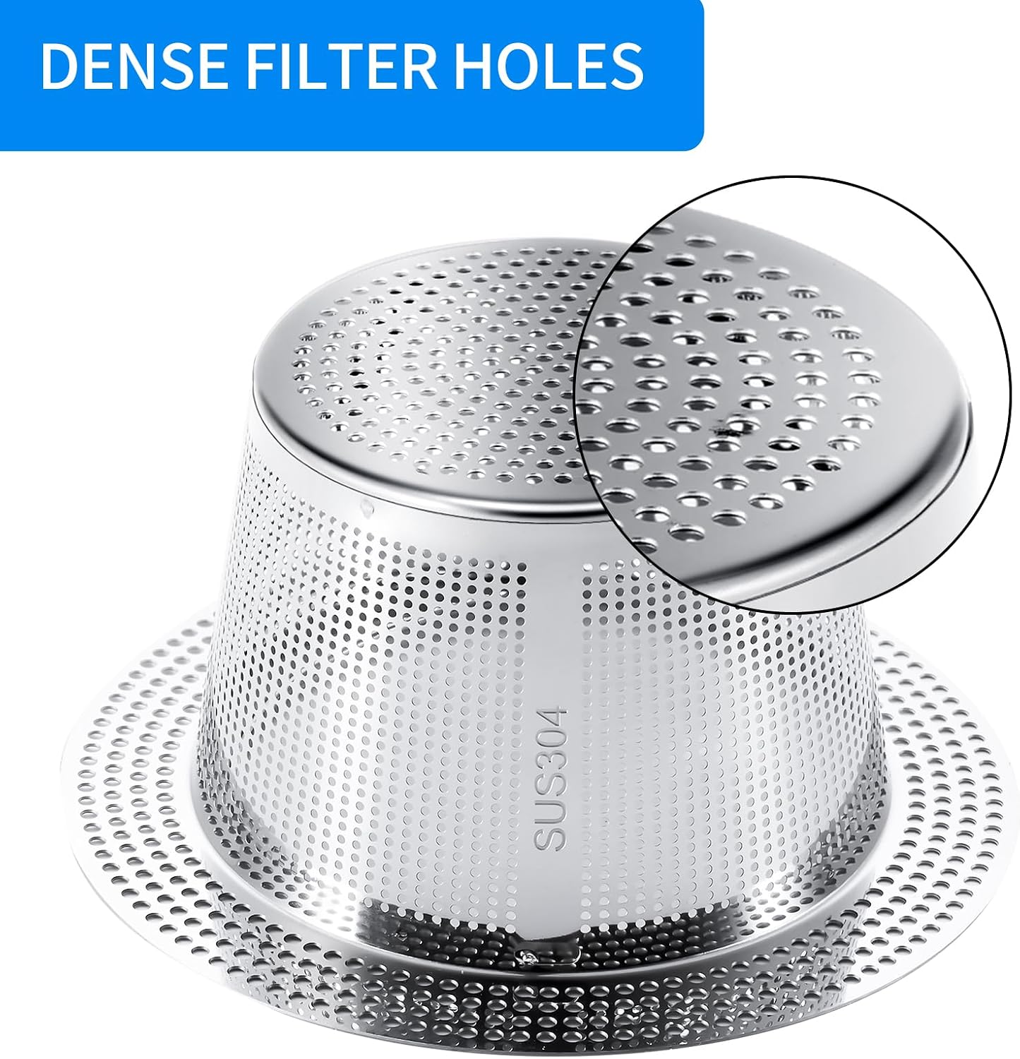 2 Pc Kitchen Sink Drain Strainer, 304 Stainless Steel with Portable Handle for Standard 3-1/2 Inch Drain, Large 4.21 Inch Basket