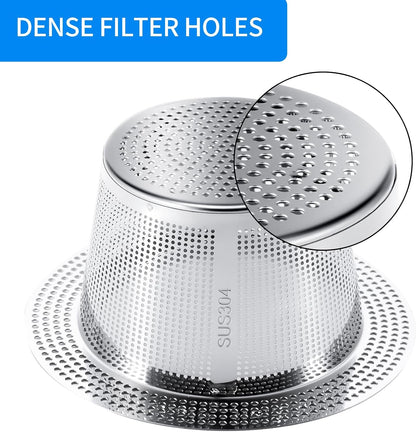 2 Pc Kitchen Sink Drain Strainer, 304 Stainless Steel with Portable Handle for Standard 3-1/2 Inch Drain, Large 4.21 Inch Basket