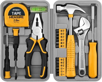 Hi-Spec Tool Kit Yellow 20pc. Small Tool Kit for Home DIY & Office Repairs. Compact and Lightweight Essential Tools in a Portable Book-Sized case.