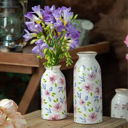 Rustic Ceramic Vase Set of 3 - Beige Rustic Vases for Flowers,Farmhouse Flower Vases for Home Decor,Small Decorative Vase Set for Living Room,Table Shelf,Centerpieces and Fireplace Decorations