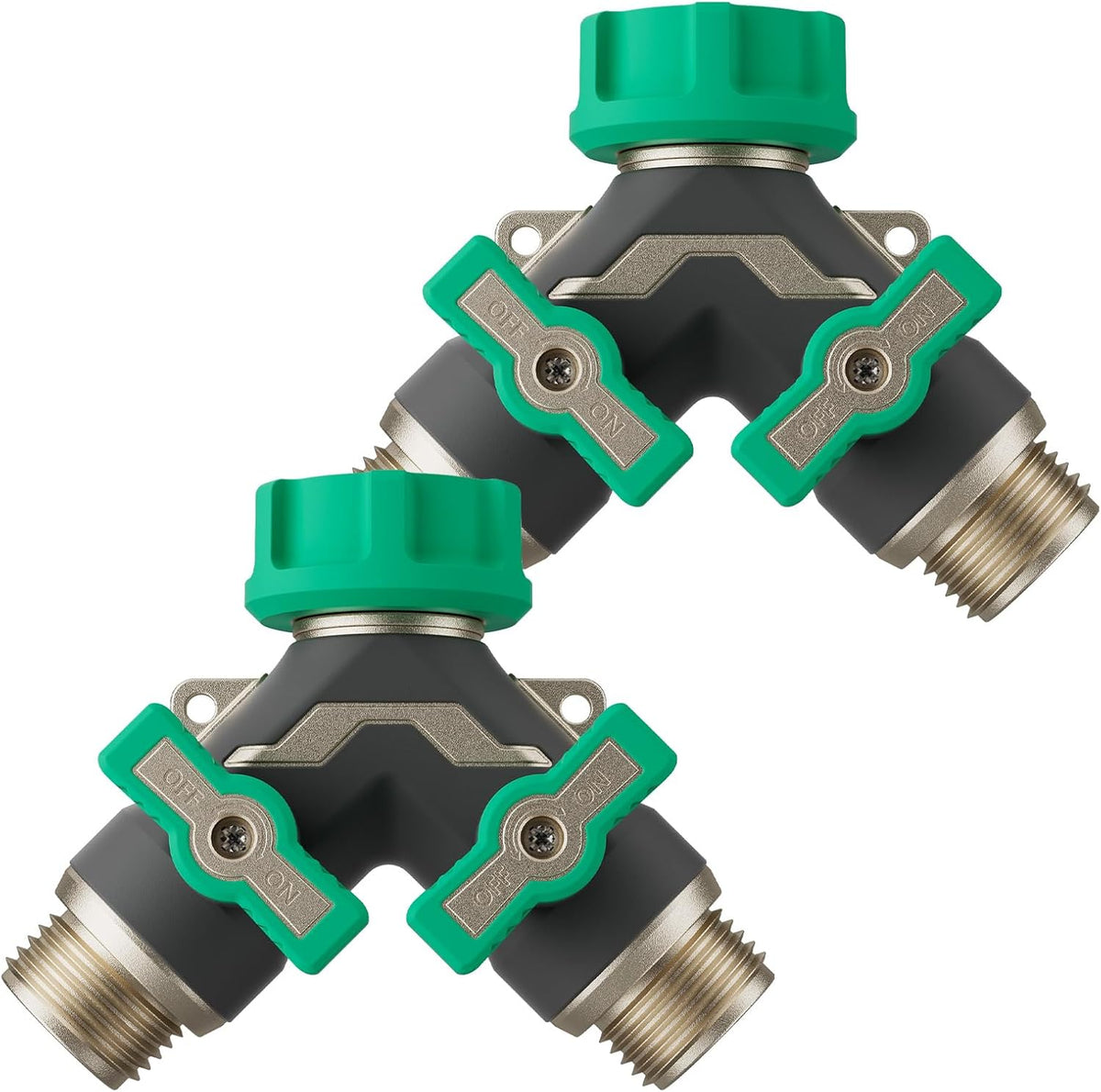 Restmo Heavy Duty 2 Way Y Garden Hose Splitter, Full Metal Body Full Flow Hose Splitter with Oversized Ball Valve, Extended Lever 3/4" GHT Outdoor Faucet Spigot Adapter for Garden Watering RV, Green
