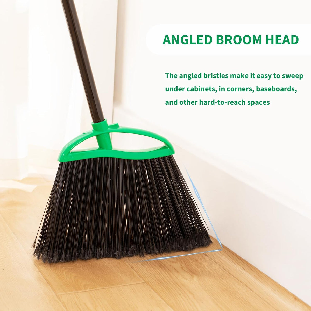 2 Pack Heavy Duty Brooms, 55" Long Handle Angle Broom Set | Indoor Outdoor, Household Commercial Floor Cleaning, for Sweeping Home, Kitchen, Deck, Garage, Patio - Green