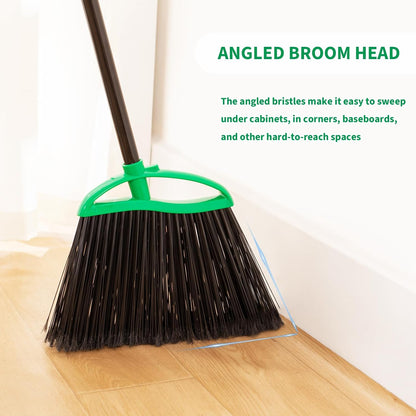2 Pack Heavy Duty Brooms, 55" Long Handle Angle Broom Set | Indoor Outdoor, Household Commercial Floor Cleaning, for Sweeping Home, Kitchen, Deck, Garage, Patio - Green