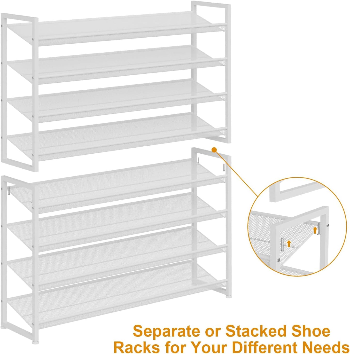 Large Shoe Rack 8 Tier Shoe Organizer, Heavy Duty Metal 4-Tier Stackable Shoe Storage Vertical Shoe Rack for Closet Front Door Entrance, Up to 50 Pairs, 44.8" W x 11.4" D x 56.7" H, Black