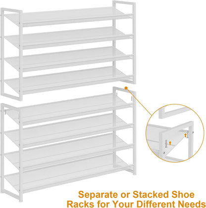 Large Shoe Rack 8 Tier Shoe Organizer, Heavy Duty Metal 4-Tier Stackable Shoe Storage Vertical Shoe Rack for Closet Front Door Entrance, Up to 50 Pairs, 44.8" W x 11.4" D x 56.7" H, Black
