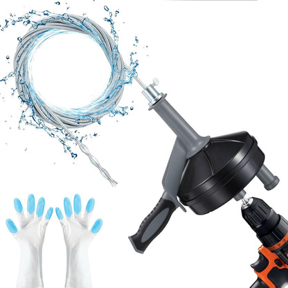 Drain Auger, Clog Remover with Drill Adapter, 25 Feet Flexible Plumbing Snake Use Manually or Powered for Kitchen, Bathroom and Shower Sink, Comes with Gloves (blue)