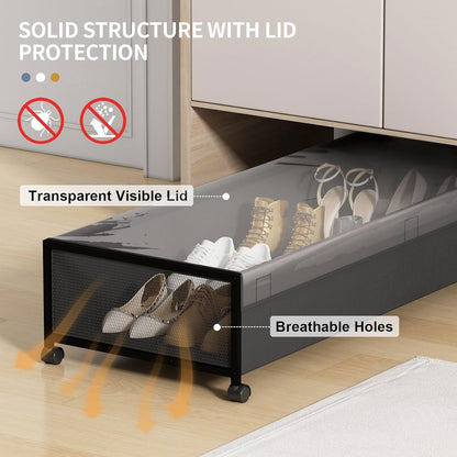 Under Bed Storage Containers with Wheels Large Underbed Shoes Blankets Clothes Toy Storage Drawers for College Dorms Bedrooms Nursery Rooms Organization (Black 2 Pack, 7.5in height(36"x16.6"x7.48"))