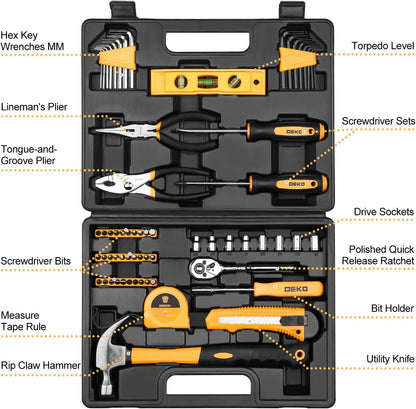 DEKOPRO 65 Pieces Tool Set General Household Hand Tool Kit with Storage Case Plastic ToolBox