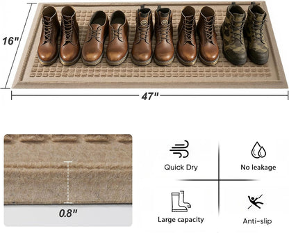 HIYARD Boot Tray for Entryway, Non-Slip Shoe Tray Drying Mat, Waterproof Boot Mat for Muddy Boots, Heavy Duty Shoe Storage Trays, Indoor/Outdoor Use, 16x47 inches, Beige