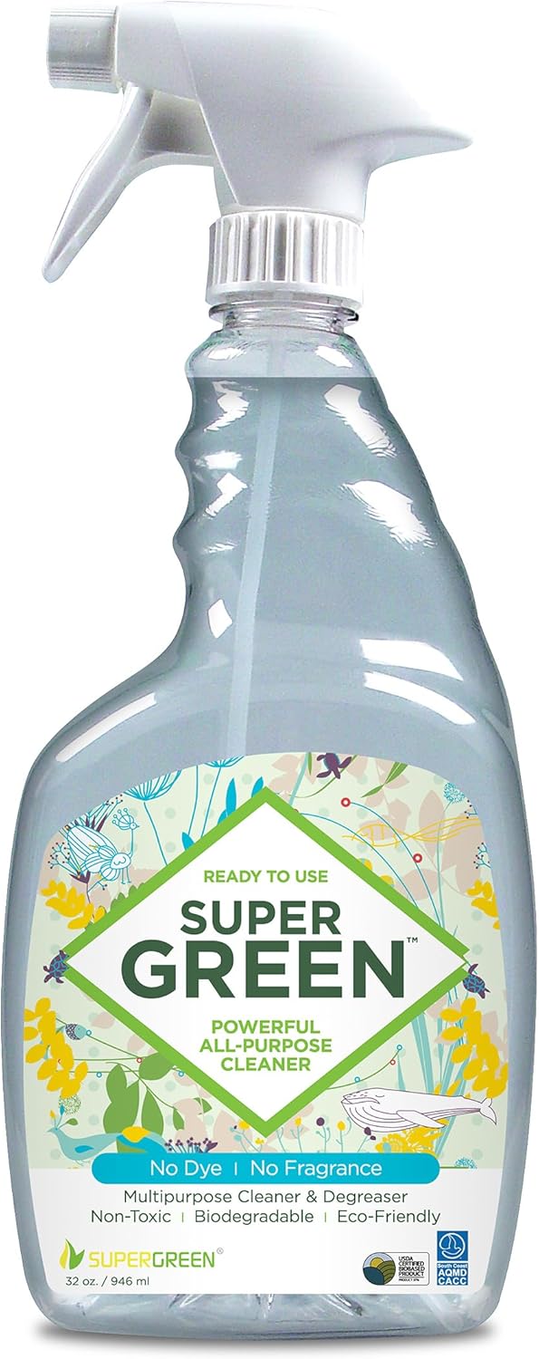 SuperGreen Powerful All-Purpose Cleaner and Degreaser | USDA Certified Bio-Based, Non-toxic, NO Ammonia or Phosphates, Cucumber Fragrance 32 fl oz 1 Pack…