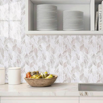 Tilingview 10 Pcs Vinyl Leaf Peel and Stick Tile for Kitchen Backsplash, Premium Self-Adhesive Tiles Plastic Wall Stickers Art Mosaics (Blue Gray)