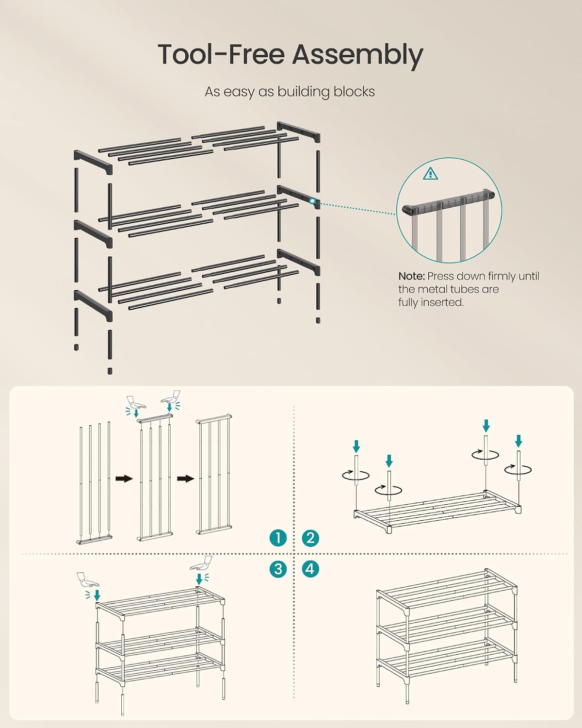 SONGMICS 2-Tier Shoe Rack for Closet, Compact Metal Shoe Organizer Shelf for Entryway, Bedroom, Small Spaces, Stackable, 11.8 x 24.5 x 12.2 Inches, Black ULSA122BH01