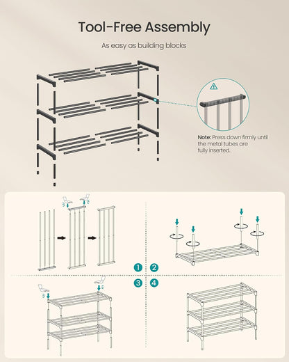 SONGMICS 2-Tier Shoe Rack for Closet, Compact Metal Shoe Organizer Shelf for Entryway, Bedroom, Small Spaces, Stackable, 11.8 x 24.5 x 12.2 Inches, Black ULSA122BH01
