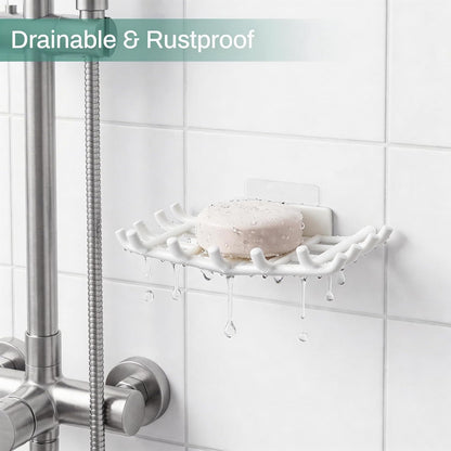Bar Soap Holder for Shower Wall, Self Draining Plastic Bar Soap Dish Tray Container Case for Bathroom Sink, Adhesive Shower Soap Dish Holder Wall Mounted, Black 2 Pack
