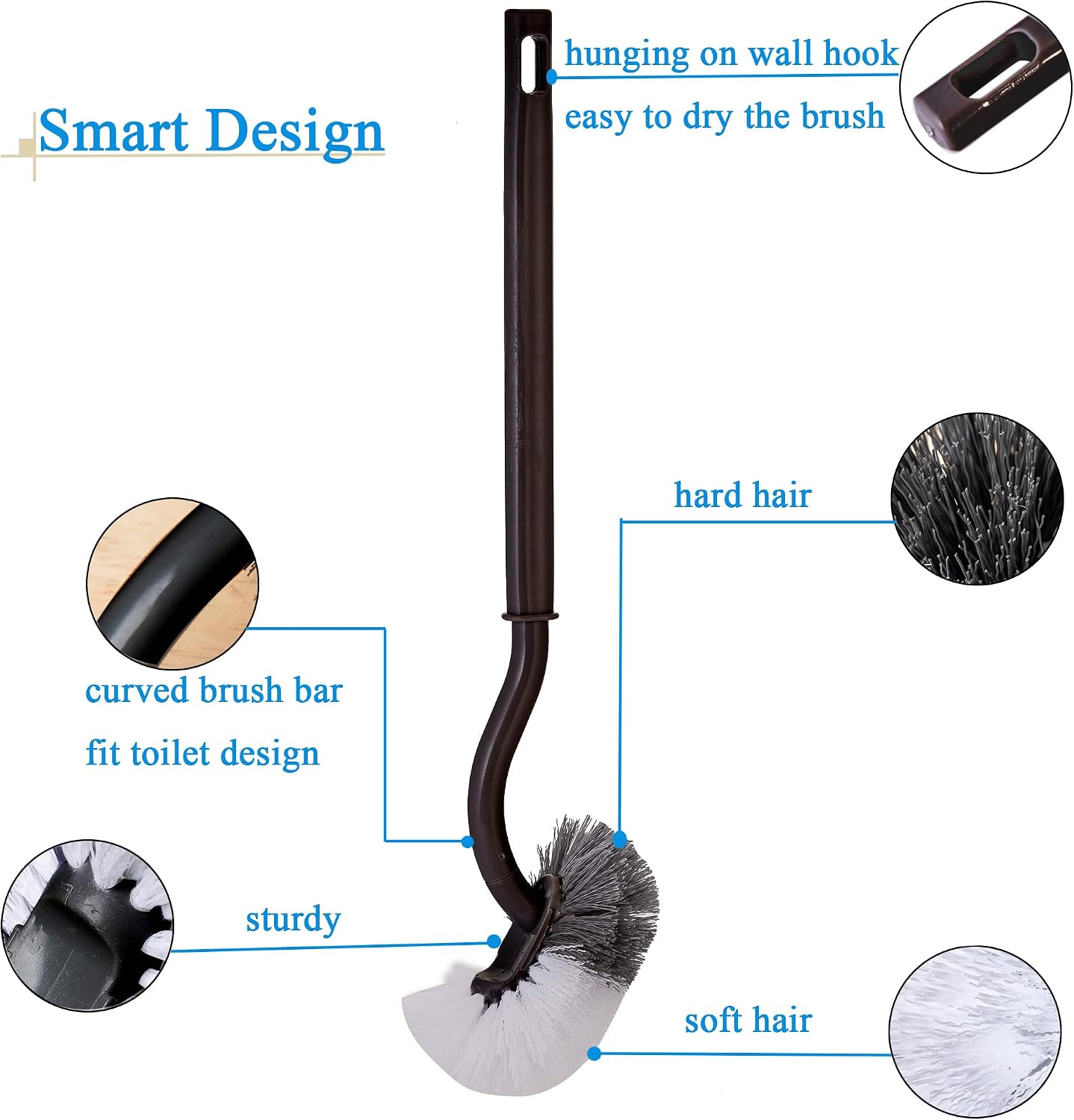 2 Pack Curved Toilet Bowl Brush Without Holder for Bathroom, Compact Toilet Brush Durable Under The Rim Household Deep Cleaning Brushes (White Toilet Brush Without Holder)